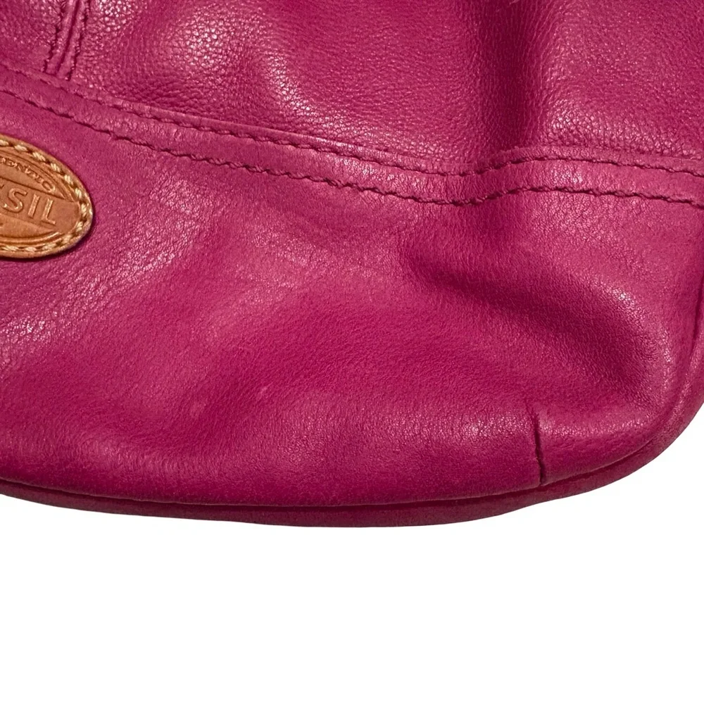 Vtg Fossil Magenta Hobo Double Strap Hobo Pebbled Leather Shoulder Crossbody Bag - Picture 11 of 16